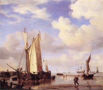 Willem Van De Velde The Younger : Ships Close Inshore at Low Tide